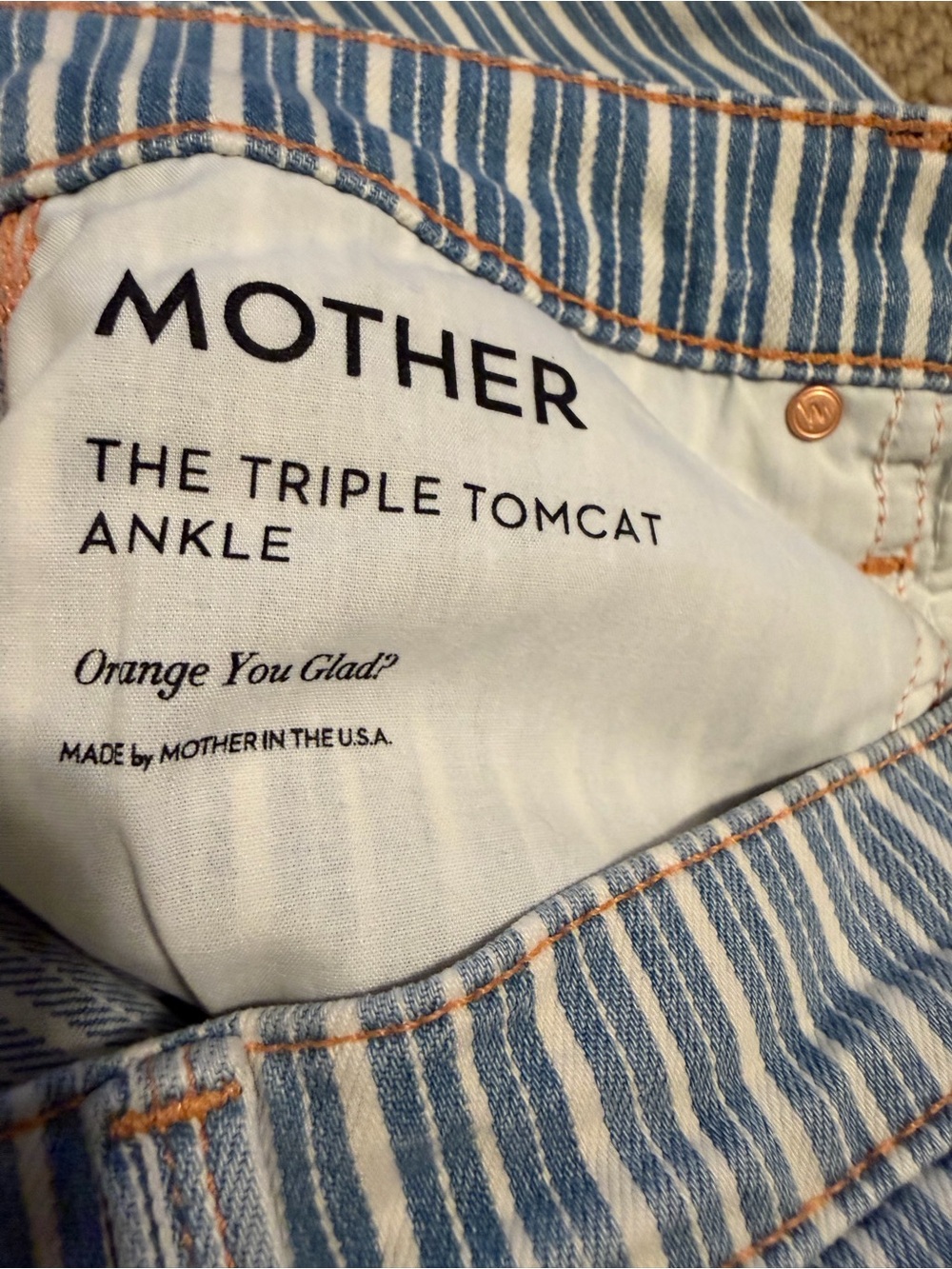 MOTHER Blue & White Striped High-Rise Jeans - Picture 4 of 5